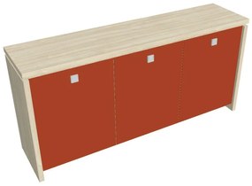 Dulap mic Verno 188 x 46 x 90 cm, uși de sticlă, salcâm / portocaliu