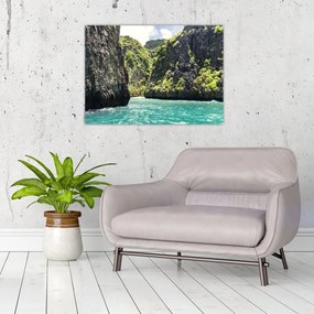 Tablou pe sticlă cu râu montan (70x50 cm)