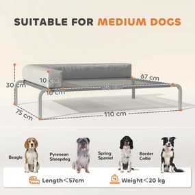 PawHut Pat Ridicat cu Pernă Detasabilă, Plasa Ventilată, Talie Medie, Gri Deschis | Aosom Romania