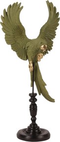 Statuetă decorativă din polirășină, verde, papagal pe suport, 52,5 x 26,5 x 14,5 cm, „Lori”