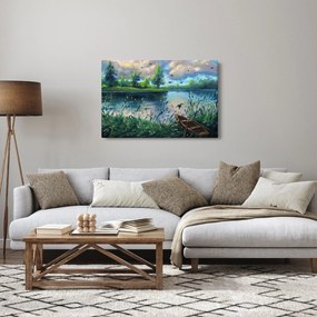 Tablou- Pictură în ulei, seară de vară lângă lac (90x60 cm)