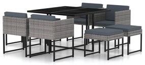 vidaXL Set mobilier grădină cu perne, 9 piese, gri, poliratan