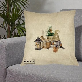 Perna Decorativa Gnom Scandinav cu Felinar, 40x40 cm, Crem, Husa Detasabila, Perna Inclusa, BEKZ®