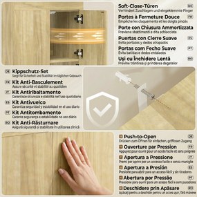 HOMCOM Dulap Masă de Călcat Rabatabilă cu Roți și Suport pentru Fier de Călcat, Dulap Multifuncțional cu Rafturi, Compartiment Deschis, pentru Spălătorie, Baie, 154x55x87 cm, Lemn Natural | Aosom Romania