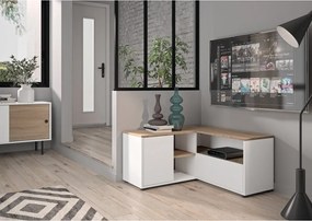 Comodă TV alb-natural cu aspect de lemn de stejar 90x45 cm Angle – TemaHome