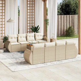 vidaXL Set canapele de grădină, 9 piese, cu perne, bej, poliratan