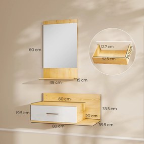 HOMCOM Set de Intrare cu Oglindă cu Raft și Dulap Suspendat cu Sertar și 2 Rafturi Deschise, din Lemn și Sticlă | Aosom Romania