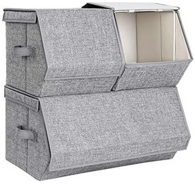 Set 3 cutii depozitare cu capac, textil / metal, gri, Songmics