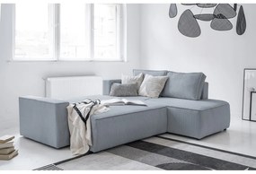 Colțar gri deschis extensibil cu tapițerie din catifea reiată (cu colț pe partea dreaptă) Brave Dave – Miuform