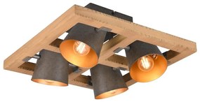 Plafonieră gri închis/în culoare naturală cu abajur din metal 39x39 cm Bell – Trio