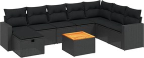 vidaXL Set mobilier de grădină cu perne, 9 piese, negru, poliratan