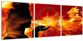 Tablou femeii în foc (cu ceas) (90x30 cm)
