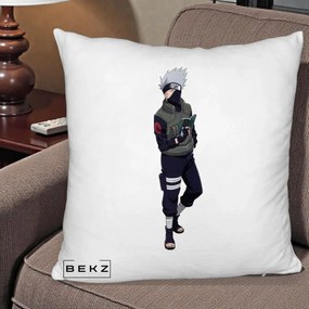 Perna Personalizata Naruto Kakashi Hatake Portret Complet, 40x40 cm, Alb Pufos, Husa Detasabila, Perna Inclusa, BEKZ®