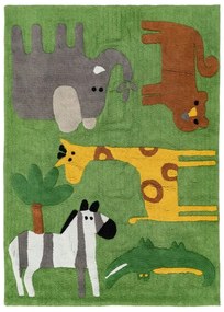 Covor pentru copii verde lavabil din bumbac 120x160 cm Animals – Ixia