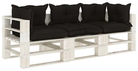 Canapea de gradina din paleti cu 3 locuri, perne negre, lemn 1, Canapea cu 3 locuri, Negru, Alb