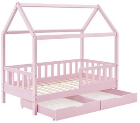 Patut Marli 90 x 200 cm cu 2 sertare si grilaj sipci - roz