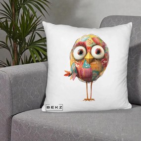 Perna Decorativa Pasare Patchwork cu Gene Lungi, 40x40 cm, Alb Pufos, Husa Detasabila, Perna Inclusa, BEKZ®