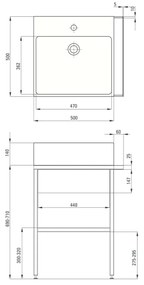 Lavoar baie pe blat si consola sustinere cu sertar, 500x500x140 mm, Deante, Temisto 500x500x140 mm