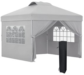 Outsunny Pavilion Pliabil cu Înălțime Reglabilă, Ușă, 2 Ferestre și Geantă de Transport, 297x297x284 cm, Gri Deschis | Aosom Romania