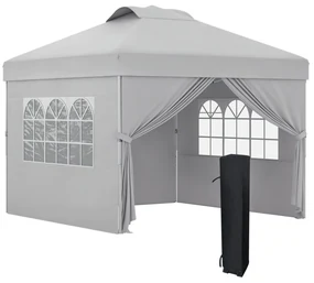 Outsunny Pavilion Pliabil cu Înălțime Reglabilă, Ușă, 2 Ferestre și Geantă de Transport, 297x297x284 cm, Gri Deschis | Aosom Romania
