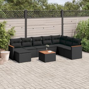 3226251 vidaXL Set mobilier de grădină cu perne, 9 piese, negru, poliratan