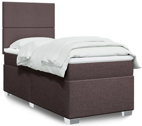 vidaXL Pat box spring cu saltea, maro închis, 100x200 cm, textil
