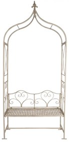 Arcada decorativa de gradina cu banca, alb, din metal, aspect vintage