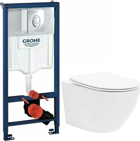 Pachet vas wc suspendat Rea Carlo, capac softclose, rezervor incastrat Grohe Rapid SL si clapeta Grohe Skate Air crom