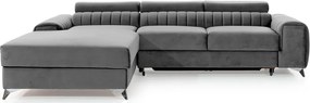 Colțar gri extensibil/cu spațiu de depozitare cu tapițerie din catifea (cu colț pe partea stângă/cu șezlong) Grayson – ELTAP