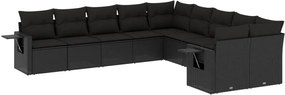 vidaXL Set canapele de grădină cu perne, 10 piese, negru, poliratan