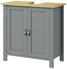 kleankin Mobilier subchiuvetă 2 uși raft reglabil 2 etaje în interior mânere din PU 60 x 30 x 60 cm gri | Aosom Romania