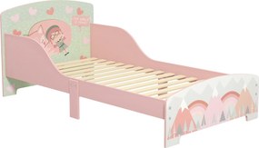ZONEKIZ Pat pentru Copii 3-6 Ani cu Margini Înălțate și Model cu Animale, 77x143x60 cm, Roz | Aosom Romania