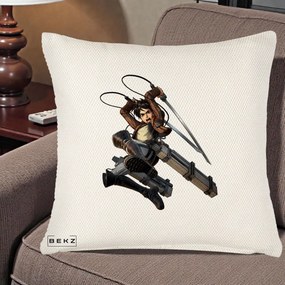 Perna Personalizata Attack on Titan Eren Yeager Lupta, 40x40 cm, Crem Reliefat, Husa Detasabila, Perna Inclusa, BEKZ®