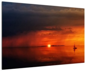 Tabloul apusului de soare cu barca (90x60 cm)