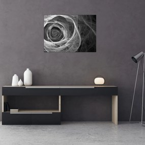 Tablou pe sticlă - Abstract trandafir negru și alb (70x50 cm)