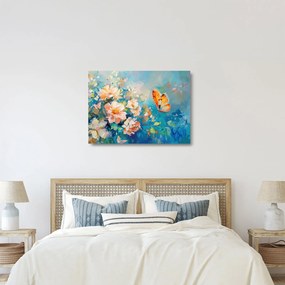 Tablou pe sticlă - Fluture și flori, pictură în ulei II. (70x50 cm)