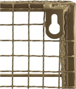 Etajeră metalică vintage de perete, auriu, cu 5 rafturi și pereți din plasă de sârmă, alamă antichizată, 77 x 38 x 12 cm, „Volière”