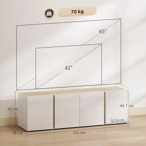 HOMCOM Comodă TV pentru televizoare de 65 de inch, Dulap TV cu uși Soft-Close, rafturi ajustabile, orificii pentru cabluri, pentru camera de zi, Alb | Aosom Romania