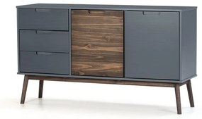 Comodă gri antracit/maro închis joasă din lemn masiv de pin 140x80 cm Nussa – Marckeric