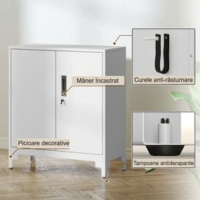 HOMCOM Mobilier de birou cu 3 rafturi, 2 uși și chei, 80x35x91 cm, Alb | Aosom Romania