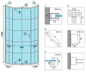 Cabina de dus pentagonala Rea Hex cu usa pivotanta 90x90 negru mat