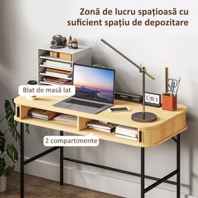 HOMCOM Birou cu Uși Canelate în Stil Contemporan, Birou pentru PC din Lemn și Oțel, 120x60x76,5 cm, Lemna Natural | Aosom Romania