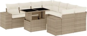 vidaXL Set canapele de grădină, 9 piese, cu perne, bej, poliratan