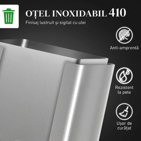 HOMCOM Coș de gunoi pentru colectare selectivă, 2 compartimente 20+14 L, cu recipiente interioare detașabile, din oțel inoxidabil și PP, argintiu | Aosom Romania