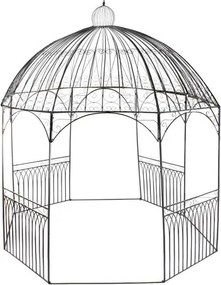 Pergolă din metal pentru grădină, negru, formă hexagonală cu acoperiș bombat și panouri cu grilaj, finisaj vopsit, 332 x 304 x 304 cm, „Camille”