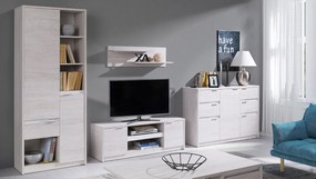 Mobilă pentru sufragerie Providence F117Stejar albit, Alb lucios, Cu comodă tv, Cu componente suplimentare, Părți separate, PAL laminat, 200x350x40cm, 156 kg
