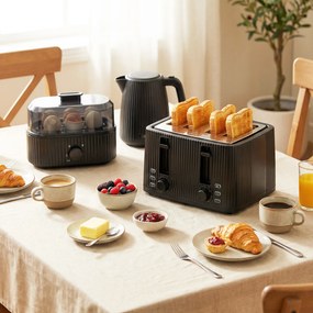 HOMCOM Fierbător rapid 1,7 L și set toaster cu 4 felii, fierbător pentru 6 ouă cu indicator luminos Negru | Aosom Romania