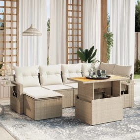 vidaXL Set canapele de grădină, 7 piese, cu perne, bej, poliratan