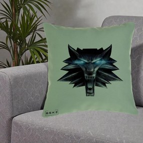 Perna Decorativa The Witcher Wolf Head, 40x40 cm, Verde, Husa Detasabila, Perna Inclusa, BEKZ®