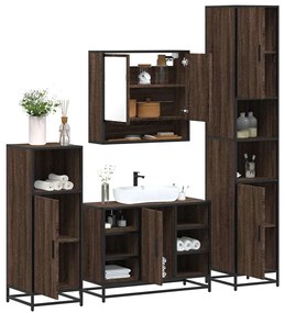 vidaXL Set de mobilier de baie din 4 piese din lemn de stejar maro